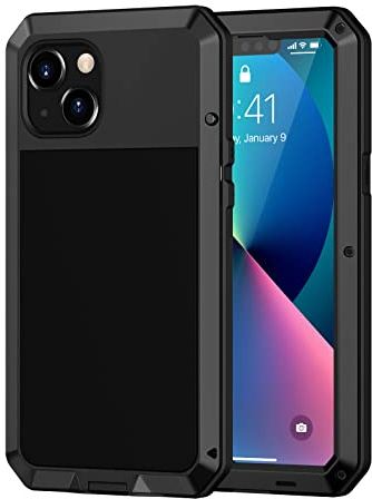 Lanhiem für iPhone 13 Mini Hülle Metall Stoßfest Case, Schwarz | 360 Grad Ganzkörper Outdoor Schutzhülle, Tough Armor, Staubdicht Heavy Duty Case mit Eingebautem Displayschutz