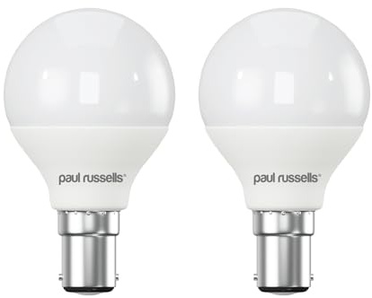 Paul Russells LED Light Small Bayonet Cap B15, 60w Equivalent, 6.5W 806 Lumens LED Bulbs, 6500K Bright Daylight, Mini Globe Frosted G45 SBC Golf Ball Energy Saving (Not Dimmable) Lightbulbs, Pack of 2