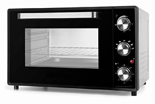 Horno de Convección 60 litros. NEGRO-SILVER. Calor superior e inferior. Puerta doble cristal. Potencia: 2000 W. Ideal para asar y calentar.