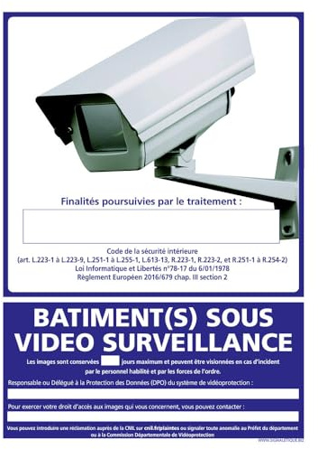Signalétique.biz France - Panneau Information Bâtiment(s) sous vidéo surveillance. Signalisation Information Sécurité. PVC, Alu - 150 x 210 mm - Plastique PVC 1,5 mm