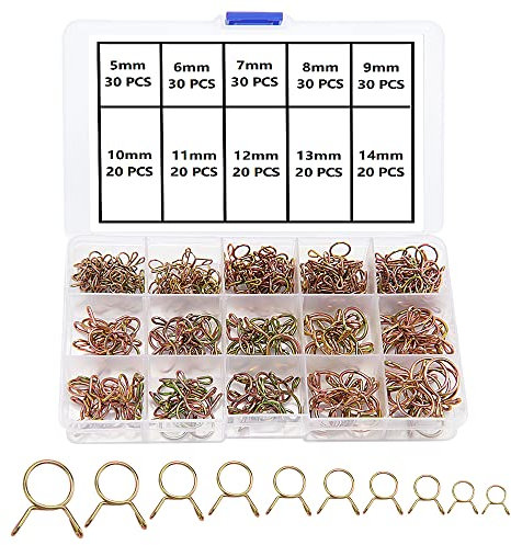 YIXISI 250 Pièces 5-14 mm Clip à Ressort Tuyau, Clip à Ressort Tuyau Collier Serrage, Collier Serrage Durite Essence, Durite Essence Serre-joints à Tuyaux, pour Moto Scooter ATV (10 Tailles)