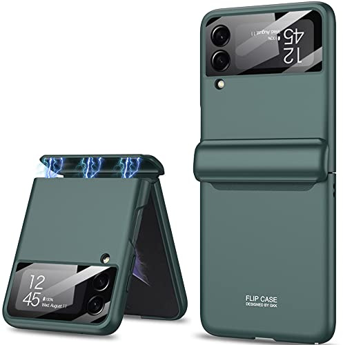 TOPSEM Case for Samsung Galaxy Z Flip 4 Case with Magnetic Hinge Protection and Built in Lens Camera Protector, Shockproof Anti-Resistant Anti-Drop Matte PC Cover for Galaxy Z Flip 4 2022 (Green)