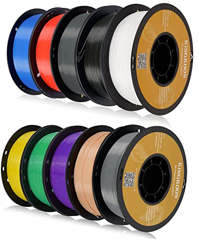 Kingroon PLA 3D Printer Filament, 10 Rolls, Dimensional Accuracy +/- 0.02 mm, 10kg Spool(22lbs), 1.75 mm，Black White Grey Red Blue Green Purple Skin Silver Yellow