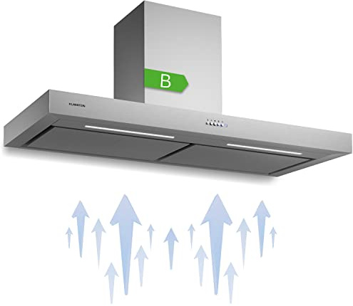 Klarstein Cooker Hood, Extractor Fan for Kitchen w/Dishwasher Safe Aluminium Grease Filter, 546m³/h Airflow, LEDs, Touch Controls Cooker Hoods, Wall Mount Steel Fan Vent Hoods, Kitchen Extractor Fan