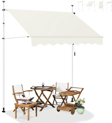 WOLTU Store Banne Manuel, Auvent Rétractable avec Manivelle sans Perçage, Marquise Pare Soleil à Bras Repliables, Hauteur Réglable, pour Balcon, Terrasse, 200 cm, Beige