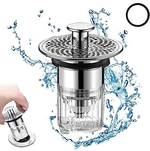 JCRWXP Waschbeckenstöpsel, Pop-Up Stöpsel Waschbecken, Abfluss Stopfen Waschbecken 34-37mm, Anti Clogging Sieb, Silber, Kupfer + ABS