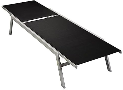 RAUGAJ Sonnenliege aus Stahl und Textilene, Schwarz und Silber