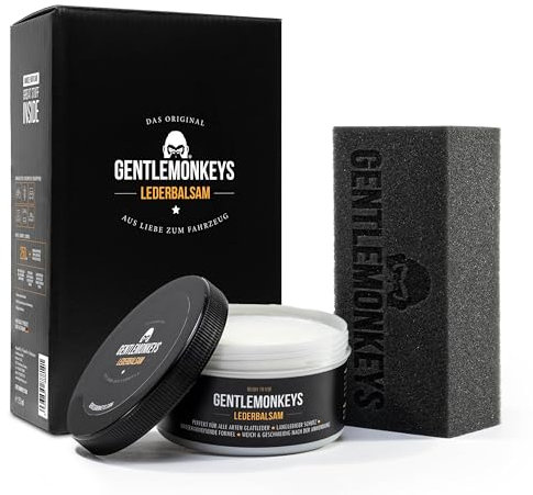 GENTLEMONKEYS High-Performance Lederbalsam Set Auto (250 ml + Applikationsschwamm) • Intensive Pflege für alle Arten von Glattleder mit UV-Schutz • Für Auto, Sofa, Möbel • Farbneutral