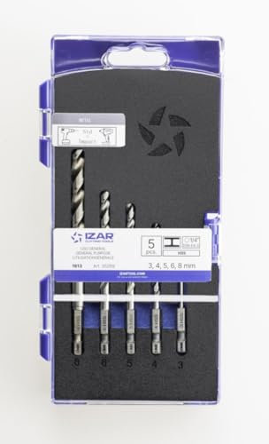 Ensemble de 5 Foret HSS hexagonale 1/4 pour visseuse à Choc - IZAR 35269