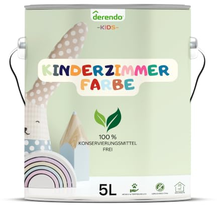 derendo Wandfarbe Grün 5l – Kinderzimmer Farbe Frosch Grün | Umweltfreundlich, Geruchsneutral, Hohe Deckkraft, Schadstofffrei, Tropfarm
