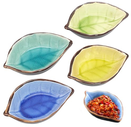 4 pièces mini coupelles coupelles à sauce en forme de feuille en céramique mini coupelles à trempette porcelaine coupelles à dessert coupelles à trempette pour sushi sauce soja épices fruits snacks