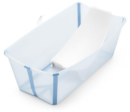 Stokke Flexi Bath (Ocean Blue) con Soporte para recién nacido - Duradera y fácil de guardar - Práctica para usar en casa o de viaje - Para bebés 0 a 48 meses