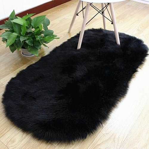 SMTCM Ovaler Kunstfell Teppich Bettvorleger Sofateppiche Plüschteppiche Fellimitat Weich Langflor Flauschiges Hochflorteppiche Geeignet für Schlafzimmer Wohnzimmer Kinderzimmer