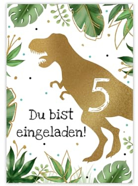 Minkocards 12 Einladungskarten zum 5. Kindergeburtstag Junge Dino Dinosaurier Einladungen fünfte Jungsgeburtstag