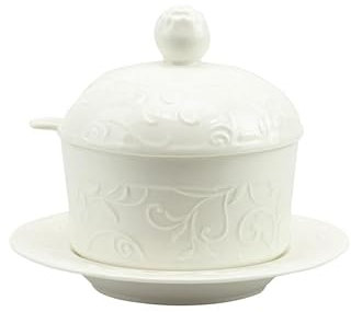 Mondocreazioni Bomboniera matrimonio formaggiera con piattino in porcellana bianco harmony PRMT24206