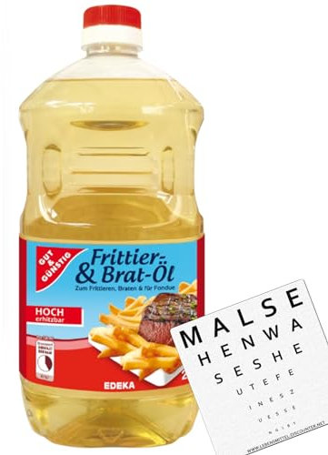 Gut & Günstig Frittieröl 2 L zum Braten & Frittieren Großpackung Öl für knusprige Fritten & Frittiertes pflanzliches Rapsöl & Sonnenblumenöl rauchfrei + gratis Lebensmittel-Discounter Bierdeckel