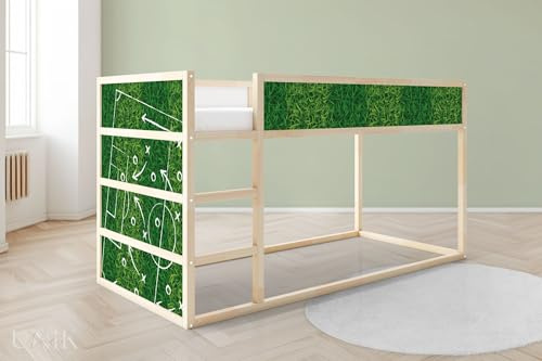 Unik Nordic Aufkleber für IKEA KURA Hochbett, Fußball Rasen 2-Sticker-Set Unten, Bettaufkleber, Sticker für Kinderbett, Möbelfolie fürs Kinderzimmer, Bettfolie für Kinder, Set 2 Teilig