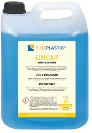 SOLEPLASTIC Detersivo Lavastoviglie Liquido Al Limone Ad Alta Concentrazione Per Lavaggio Manuale Detersivo Piatti Stoviglie E Bicchieri Tanica Da 5 Litri Per Tutti I Tipi Di Sporco (1)