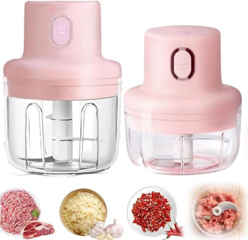 Electric Food Chopper, Mini Food Chopper, Kitchen Food Processor and Blender, Glass Bowl Vegetable Grinder, USB Charging for Fruit Pepper Chili Vegetable Onion Meat (100ML+250ML)