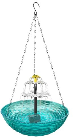 Vogeltränke mit Springbrunnen – Vogelfutterstation für den Außenbereich, 23,5 x 50 cm, dekorative Vogeltränke und Futterschale für Garten und Balkon, ideal für Wildvögel zum Trinken, Baden und Füttern