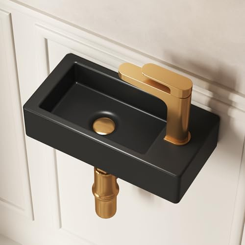 DeerValley Black Wall Hung Sink Cloakroom Wash Basin 37x18.5x9cm