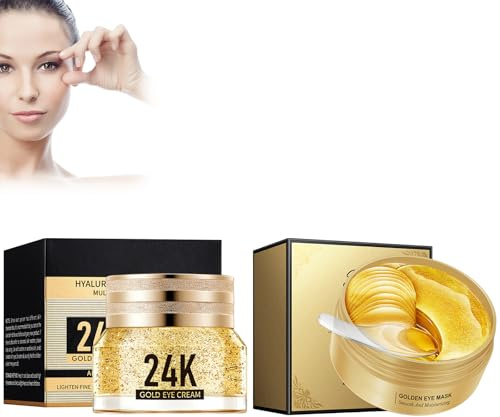 Hppsctink 40g Crema occhi oro e 60pcs Maschera per gli occhi in oro, Idratazione delicata per nutrire e idratare la pelle, eye cream