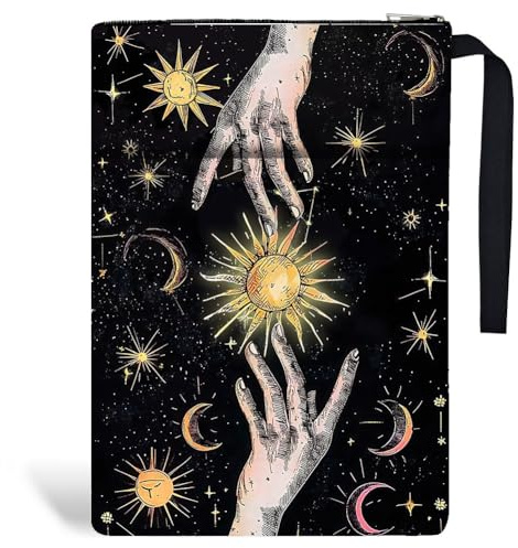 Hobbspring 1 Buchhülle Mit Reißverschluss 34x24cm Hände Und Sonne Buchtaschen Buchumschläge Für Taschenbücher Waschbarer Buchschutz Aus Stoff Für Schüler Lehrer Und Buchliebhaber
