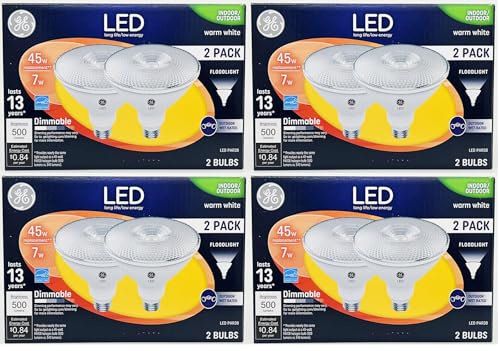 GE (8 Bulbs) Lighting LED PAR38 Indoor/Outdoor FloodLight, 7 watt, 500 lumens, Dimmable, 3000K Warm White, Medium Base