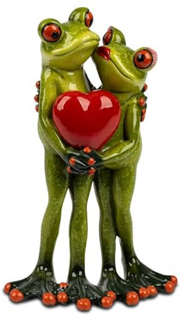 formano Figurine de couple de grenouille avec cœur - Figurine décorative amusante - Grenouilles amoureuses - Environ 16 cm - Peint à la main