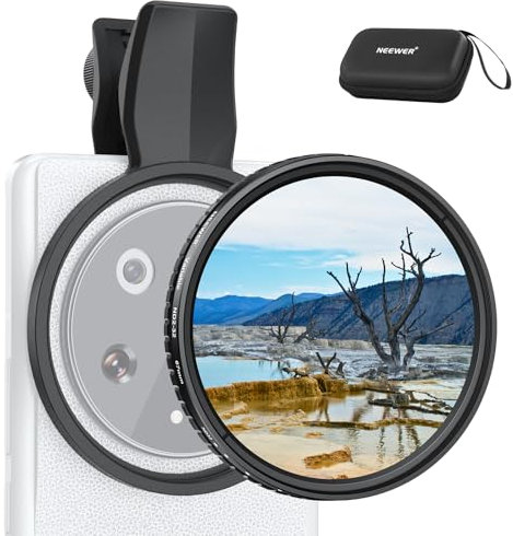 NEEWER Filtro ND Variable con Clip de 67 mm para teléfono, ND2-32 1-5 Paradas, Kit de Accesorios de Lente de fotografía de Densidad Neutra para cámara de Smartphone Android Compatible con Samsung