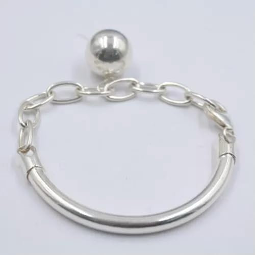 1 Pulsera de eslabones de Bola Lisa Grande con Cadena de Plata S925