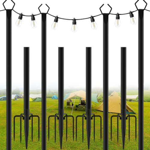 Paquete de 4 postes de luz de cadena de 9.8 pies con tenedor para luces de cadena al aire libre, postes de luz al aire libre con tenedor, postes, poste, soporte para exterior, patio, terraza, patio