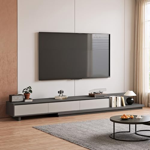 OLEYLUCKLIVE TV Schrank mit 3 Schubladen, Ausziehbares TV Lowboard, TV Board verstellbar von 180 cm bis 300 cm, Fernsehschrank für Wohnzimmer (grau)