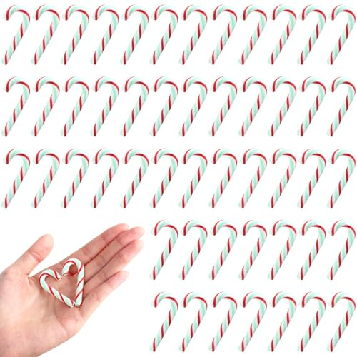 Bastones de Caramelo Navidad, 50 Piezas Mini Bastones Caramelos Navideños, Decoración Colgante Bastón Caramelos, Pequeños Adornos Bastón Caramelo para Arboles de Navidad, Coronas, Chimeneas