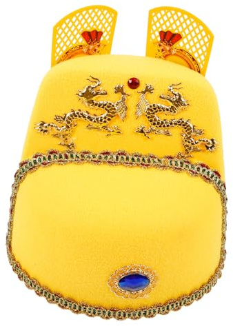 ERINGOGO Chapeau D'empereur Chinois Jaune Dragon, Taille Adulte, Accessoire De Cosplay Traditionnel En Tissu, Pour Spectacle Ou Fête Costumée Asiatique