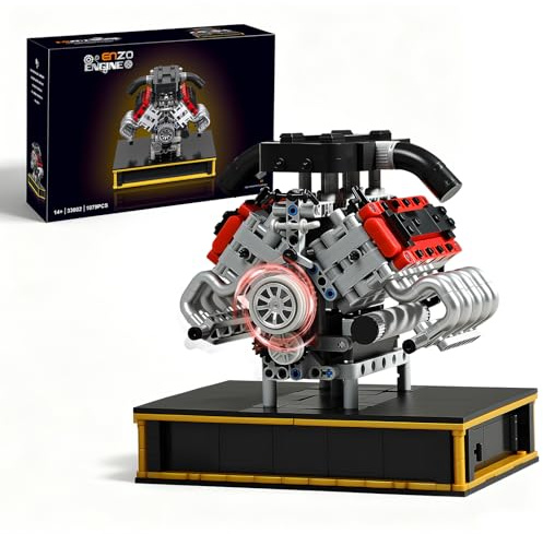 MOCBURIKU V8 motorbyggsats – egen Mini V8-modellmotor med batterifack och motorbyggnad, 8-cylindrig bilmodellmotor leksak för vuxna och barn från 6 år (1079 delar)