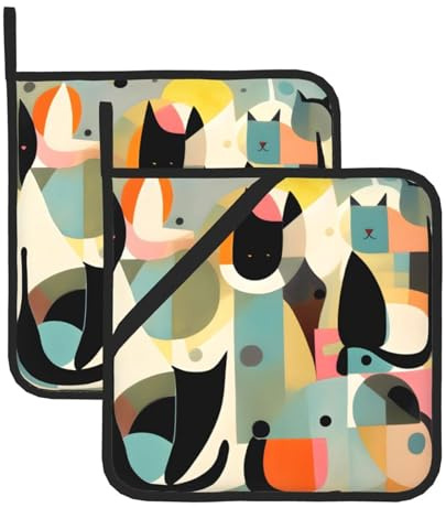 Presine quadrate resistenti al calore con stampa di gatti della metà del secolo, 20,3 x 20,3 cm, tessuti di qualità, antiscottatura e facili da pulire