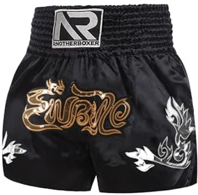 Yhong Pantaloncini da Boxe per Bambini Pantaloni Vita Larga Pantaloncini per Muay Thai Pantaloni MMA Abbigliamento BJJ Un Nero 8-12 Anni