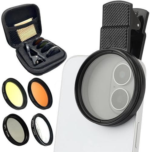 37mm Clip-on Phone Lens Filter Kit - 4 in 1 High-Definition Lenses for Coral Aquarium Reef Underwater Photography, Full Yellow/Orange Filter, CPL Polarizing Filter, Macro Lens