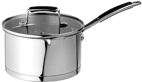 Prochef Stainless Steel Saucepan with Glass Lid, 18cm Diameter, 10.5cm Height, 2L Capacity, Induction Compatible, Oven Safe, Dishwasher Safe, 15 Year Warranty