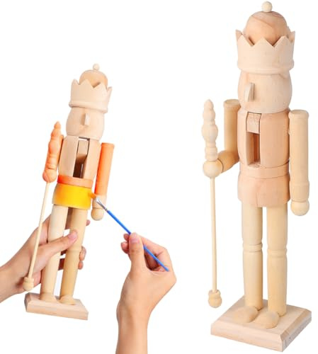 Veemoon Unlackierter DIY Nussknacker zum Bemalen Kreative Weihnachtsdekoration Handgefertigte Holzfigur als Dekorativer Nutcracker für Familien und Bastelfreunde