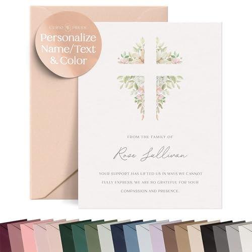 Curio Press Funeral Thank You Cards with Envelopes, Custom Stationery with Name & Prewritten Message Sympathy Cards for Bereavement Support Personalized Stationery for Women & Men - Blessed Rest Flat