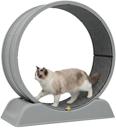 Katzenlaufrad Katzen Treadmill 80cm Durchmesser Laufrad Katze mit Katzenfederstab für große Katzen Hochdichte Faserplatte, stabil und leise, Katzenrad für Katzen mit einem Gewicht bis zu 10 kg