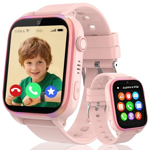 ELEJAFE 4G Kids Smart Watch Boys Girls,Smart Watch for Kids GPS Tracker with Video Call, Phone Call, Voice Chat, SOS Game IP68 Waterproof School Mode Smartwatch Birthday Gifts (Pink)