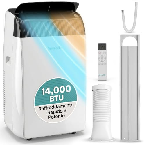 SereneLife portabel luftkonditionering 4,1 kW / 14 000 BTU – luftkonditionering med värmefunktion för rum upp till 40 m², tyst 51 dB, luftkonditionering för sovrum med avfuktare