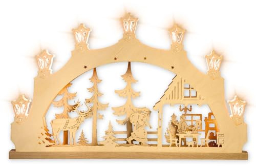 weigla - Schwibbogen original Erzgebirge I Lichterbogen Weihnachten I Motiv Weihnachtsabend I 7 Lampenkerzen + 1 Ersatzlampe I 7 x 34 V, 3 W, E10 I beleuchtete Weihnachtsdeko