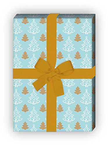 Kartenkaufrausch Grafisch, edles Weihnachtspapier, Geschenkpapier Set zu Weihnachten mit Ornament Weihnachtsbäumen, hellblau, für tolle Geschenk Verpackung, Designpapier, 4 Bogen, 32 x 48cm
