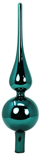 COM-FOUR® Parte superiore dell'albero di Natale in blu-verde lucido, Parte superiore dell'albero di Natale in vero vetro per Natale, Parte superiore dell'albero di Natale, 28 cm