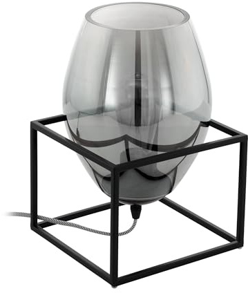 EGLO Tischlampe Olival 1, Tischleuchte, Nachttischlampe aus Metall in Schwarz und Rauchglas, Wohnzimmerlampe, Lampe mit Schalter, E27 Fassung