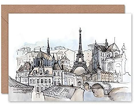 Fine Art Prints France Ink Drawing Paris Greeting Card with Envelope Inside Premium Quality,12.5 x 17.5 cm
